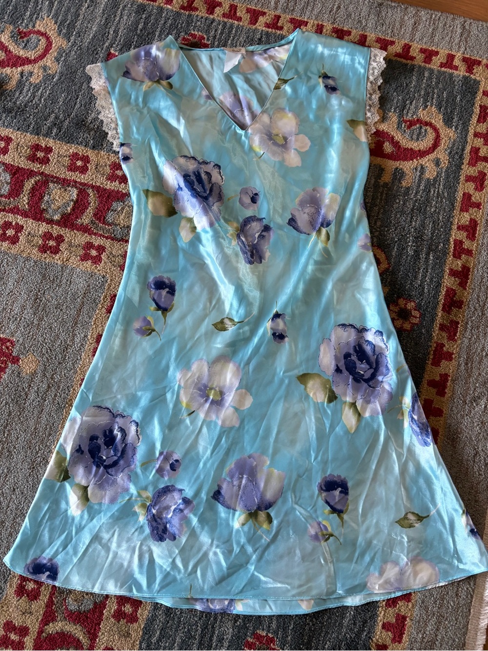 Vintage cinema etoile floral and lace nightgown dress womens medium